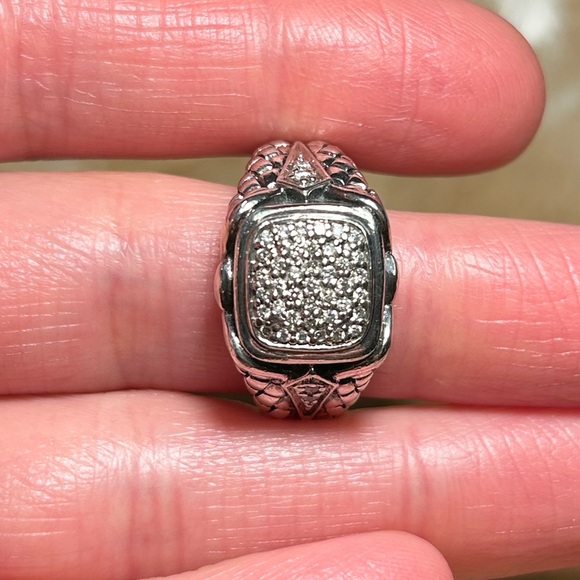 Scott Kay 925 Sterling Silver Pave Diamond Basket Weave Square Ring - Picture 14 of 16